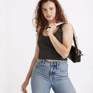 Madewell Brushed Rib Tank Crop Top Size XS True Black Style #NC176